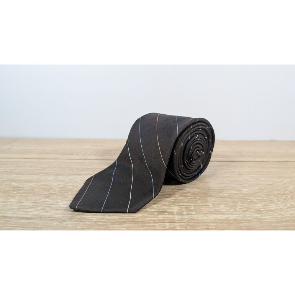 Rosaire Lavallée Black Silk Necktie Diagonal Stripe Pattern 3” Wide 100% Silk